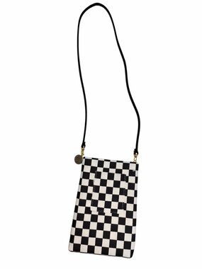 Checkerboard Canvas Crossbody Poche - Black & Cream